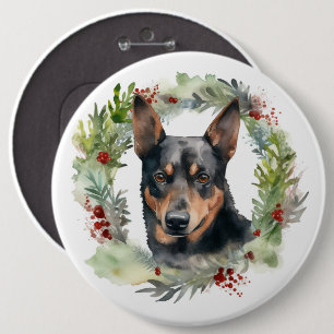 Australian Kelpie Christmas Wreath Festive Pup 6 Cm Round Badge