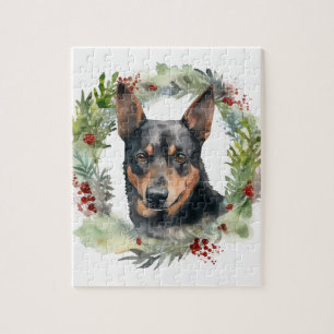 Australian Kelpie Christmas Wreath Festive Pup  Jigsaw Puzzle
