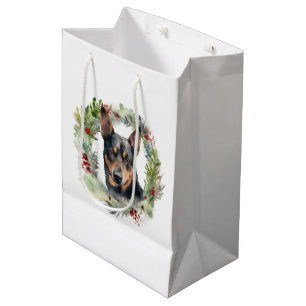 Australian Kelpie Christmas Wreath Festive Pup  Medium Gift Bag