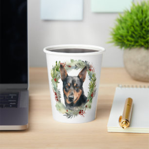Australian Kelpie Christmas Wreath Festive Pup  Paper Cups
