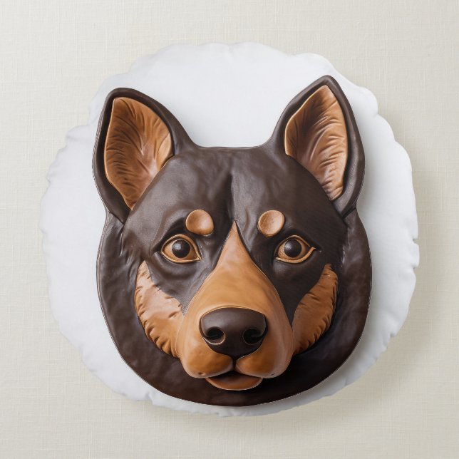 Australian Kelpie Dog 3D Inspired Round Cushion (Front)