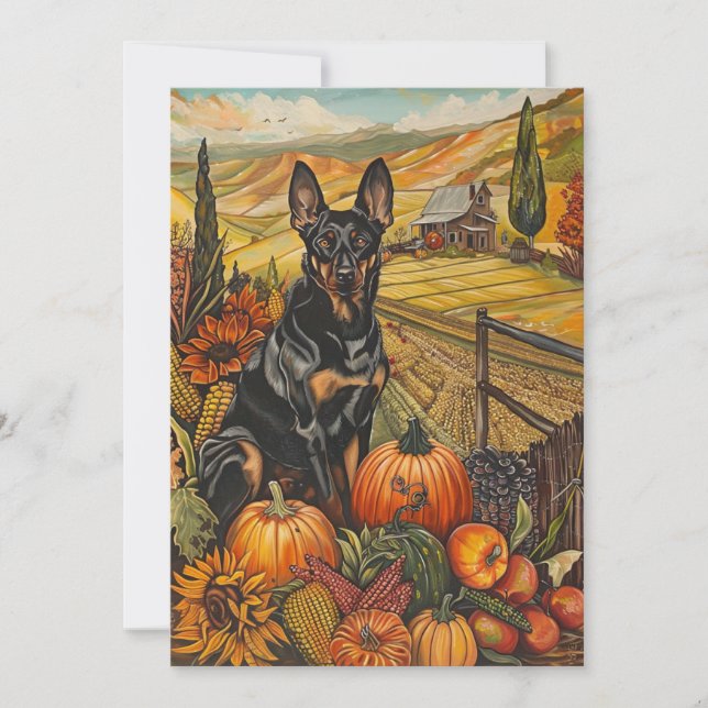 Australian Kelpie Dog Autumn Harvest Thanksgiving Holiday Card (Front)