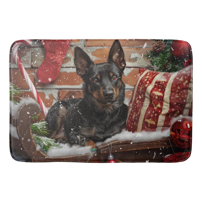 Australian Kelpie Dog Christmas Festive  Bath Mat (Front)