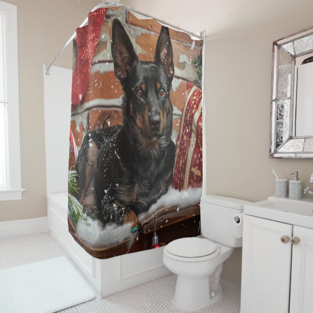 Australian Kelpie Dog Christmas Festive  Shower Curtain (In Situ)