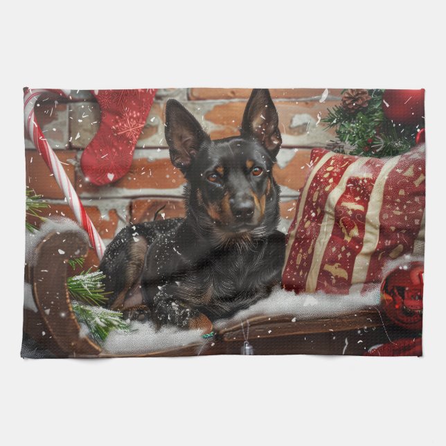 Australian Kelpie Dog Christmas Festive  Tea Towel (Horizontal)