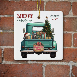Australian Kelpie Dog Retro Truck Christmas Ceramic Ornament