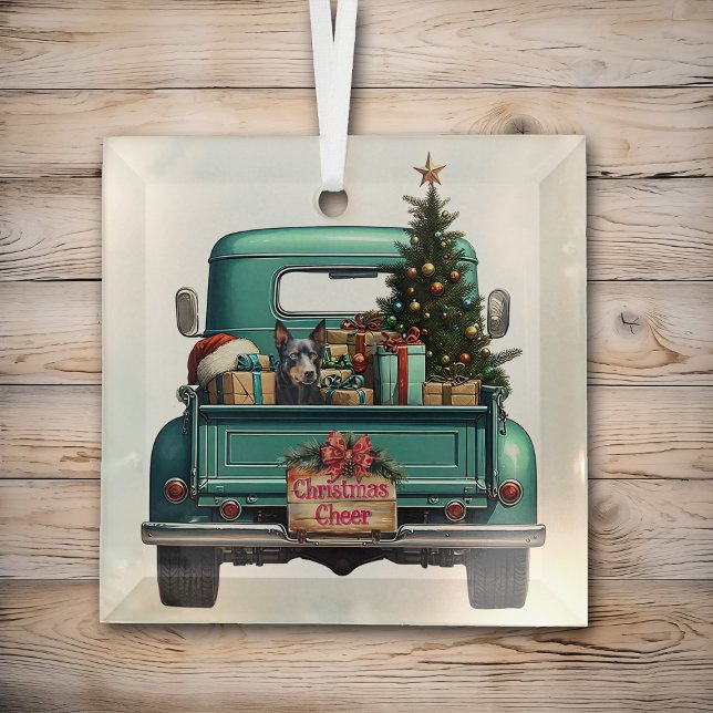 Australian Kelpie Dog Retro Truck Christmas Glass Tree Decoration (Creator Uploaded)