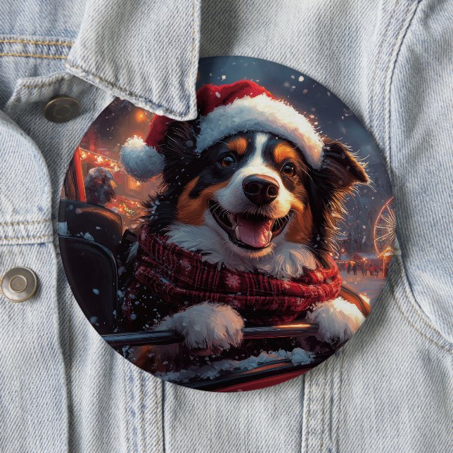 Australian Kelpie Dog Roller Coaster Christmas 6 Cm Round Badge (In Situ)