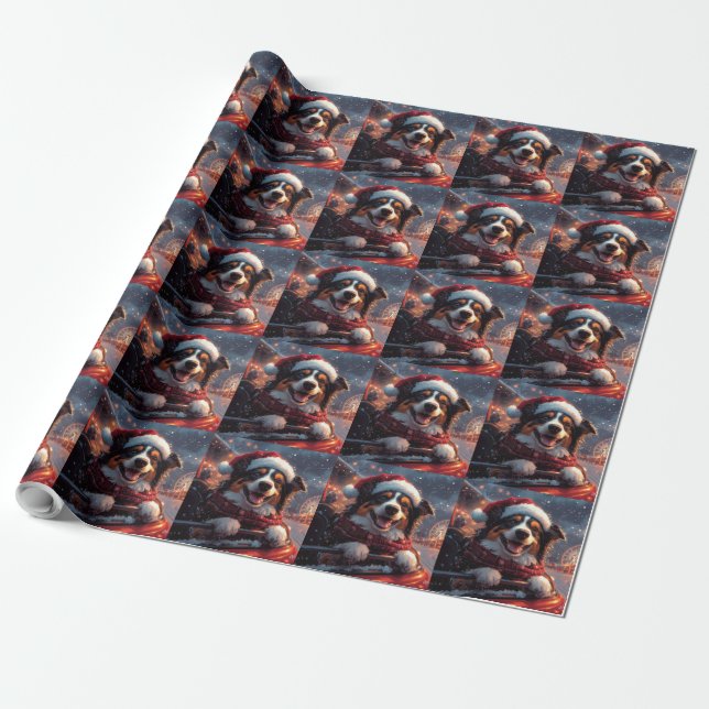 Australian Kelpie Dog Roller Coaster Christmas Wrapping Paper (Unrolled)