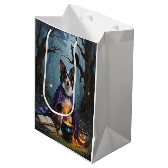 Australian Kelpie Dog Whimsical Halloween Painting Medium Gift Bag (Front Angled)