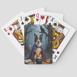 Australian Kelpie Dog Whimsical Halloween Painting Playing Cards