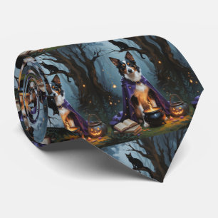 Australian Kelpie Dog Whimsical Halloween Painting Tie