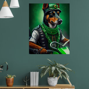Australian Kelpie driving bike St. Patrick's Day Poster