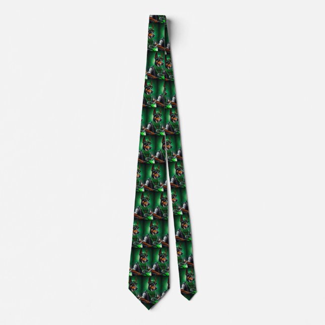 Australian Kelpie driving bike St. Patrick's Day Tie (Front)