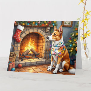 Australian Kelpie Fireplace with Christmas Lights Card