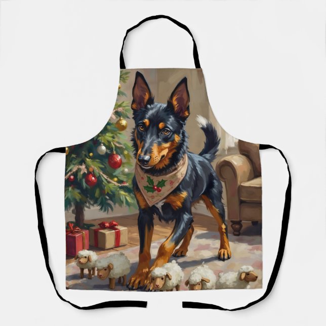 Australian Kelpie Herding Christmas Art Apron (Front)