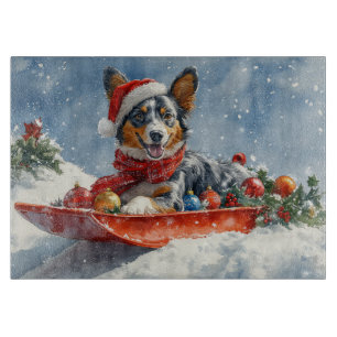 Australian Kelpie in Sledge Let it Snow Christmas Cutting Board
