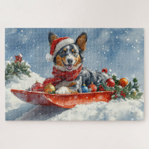 Australian Kelpie in Sledge Let it Snow Christmas Jigsaw Puzzle