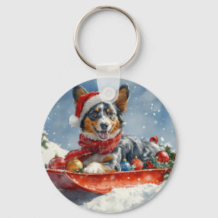 Australian Kelpie in Sledge Let it Snow Christmas Key Ring