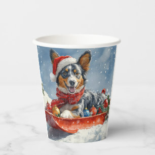 Australian Kelpie in Sledge Let it Snow Christmas Paper Cups
