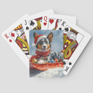 Australian Kelpie in Sledge Let it Snow Christmas Playing Cards