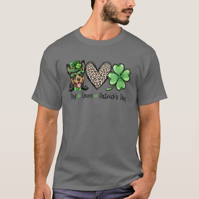 Australian Kelpie Love Leopard Shamrock St Patrick T-Shirt (Front)