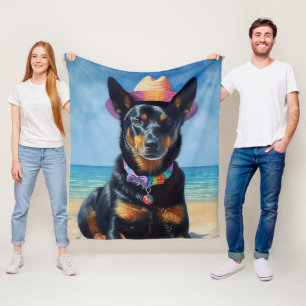 Australian Kelpie on Beach,dog lovers summer gift  Fleece Blanket