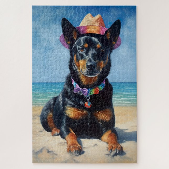 Australian Kelpie on Beach,dog lovers summer gift  Jigsaw Puzzle (Vertical)