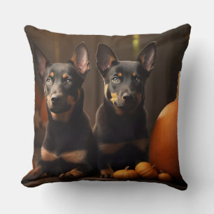 Australian Kelpie Puppy Autumn Delight Pumpkin Cushion