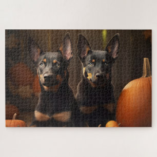 Australian Kelpie Puppy Autumn Delight Pumpkin Jigsaw Puzzle