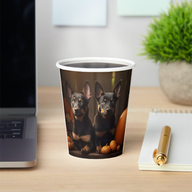 Australian Kelpie Puppy Autumn Delight Pumpkin Paper Cups (Insitu)