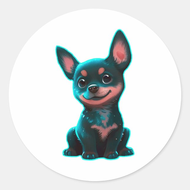 Australian Kelpie puppy neon Classic Round Sticker (Front)
