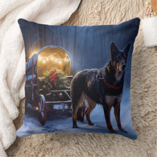 Australian Kelpie Snowy Sleigh Christmas Decor  Cushion