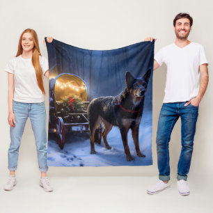 Australian Kelpie Snowy Sleigh Christmas Decor  Fleece Blanket