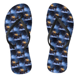 Australian Kelpie Snowy Sleigh Christmas Decor Jandals