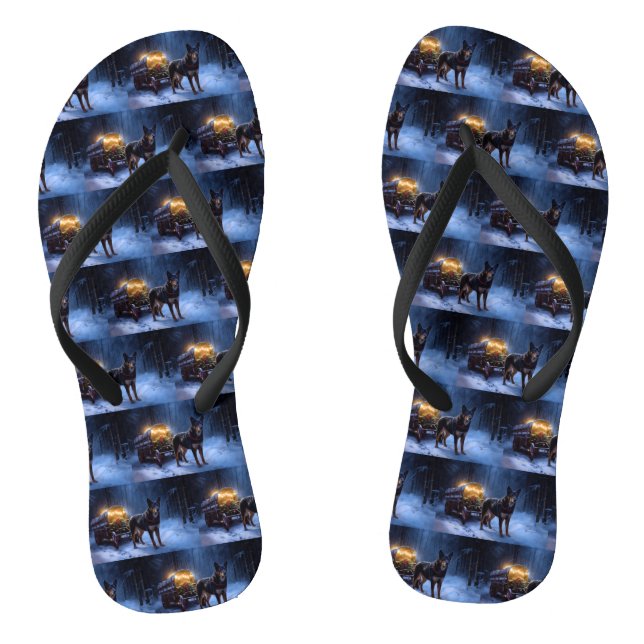 Australian Kelpie Snowy Sleigh Christmas Decor  Jandals (Footbed)
