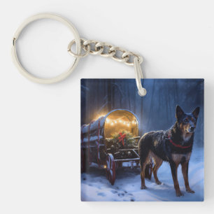Australian Kelpie Snowy Sleigh Christmas Decor  Key Ring