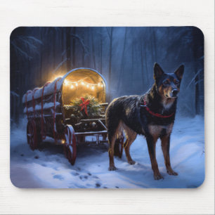 Australian Kelpie Snowy Sleigh Christmas Decor Mouse Pad