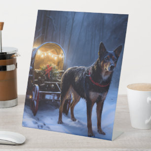 Australian Kelpie Snowy Sleigh Christmas Decor  Pedestal Sign