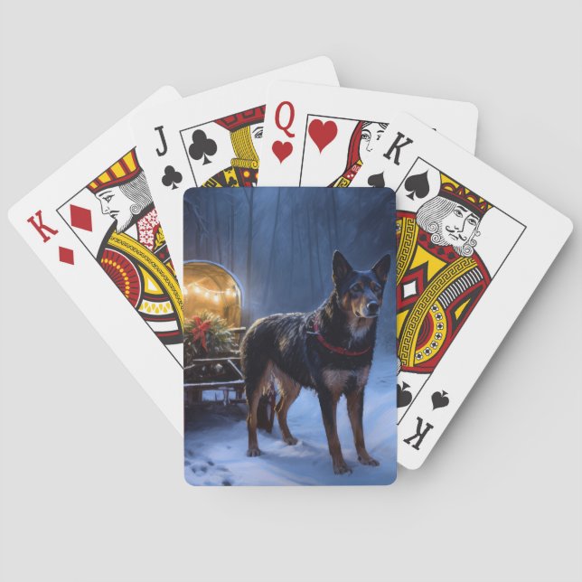 Australian Kelpie Snowy Sleigh Christmas Decor  Playing Cards (Back)