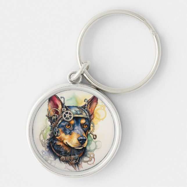 Australian Kelpie Steampunk Dog Key Ring (Front)