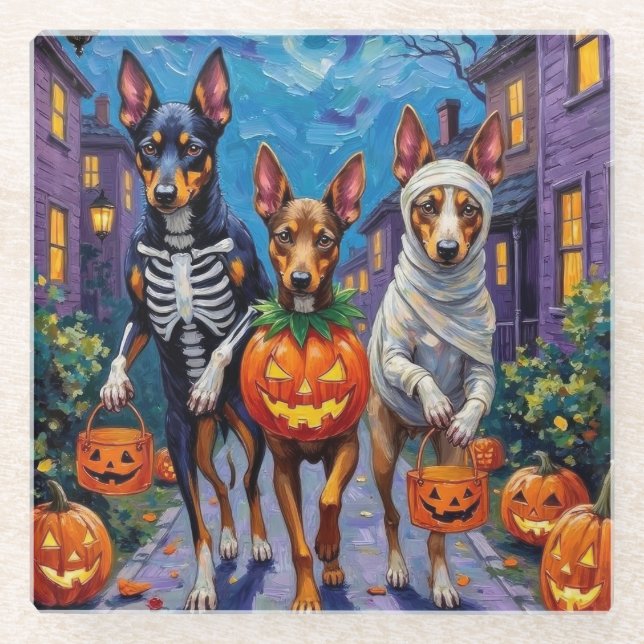 Australian Kelpie Trick-or-Treating Halloween  Glass Coaster (Front)