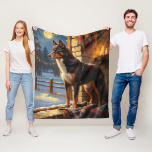 Australian Kelpie With Christmas Lights Holiday Fleece Blanket