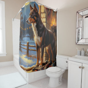 Australian Kelpie With Christmas Lights Holiday Shower Curtain