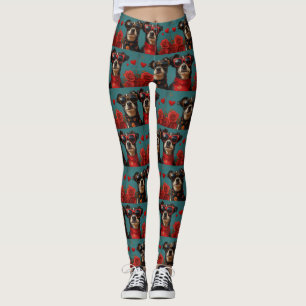 Australian Kelpie With Heart Roses Valentine's Day Leggings