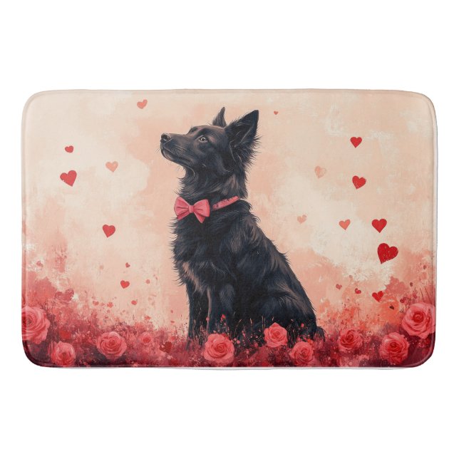 Australian Kelpie with Roses - Valentine's Day Bath Mat (Front)