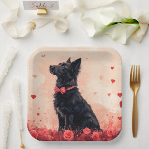Australian Kelpie with Roses - Valentine's Day Paper Plate