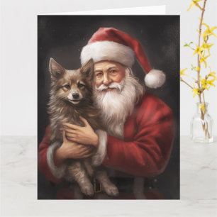 Australian Kelpie with Santa Claus Christmas Card