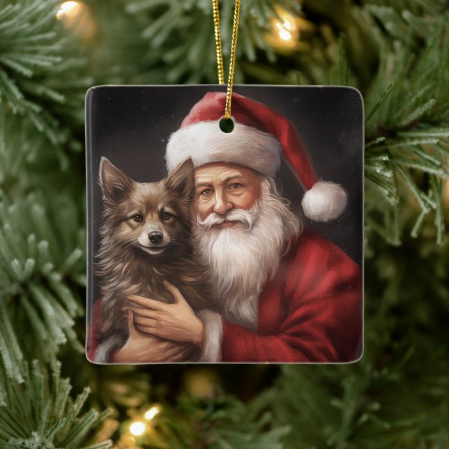 Australian Kelpie with Santa Claus Christmas Ceramic Ornament (Tree)