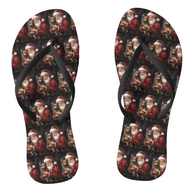 Australian Kelpie with Santa Claus Christmas Jandals (Footbed)